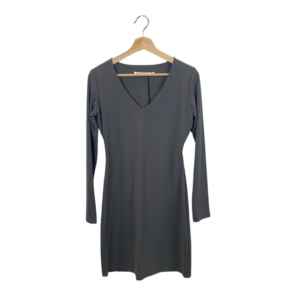 Susana Monaco NWT Slate Grey Fitted V-Neck Long Sleeve Bodycon Dress size M